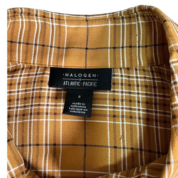 Halogen x Atlantic-Pacific Mustard Plaid Button-Down Blouse Women’s Size M NWOT - Picture 9 of 10